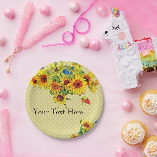 イエローサンフラワーズと水玉模様紙プレート ペーパープレート (パーティー)