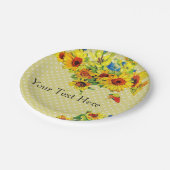 イエローサンフラワーズと水玉模様紙プレート ペーパープレート (アングル)