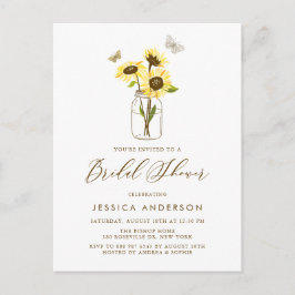 イエローサンフラワーズインメイソンジャーブライダルシャワー インビテーションポストカード