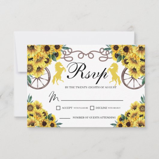 イエローサンフラワーズウェスタンキンセアニェラRSVPカード 出欠カード (正面)