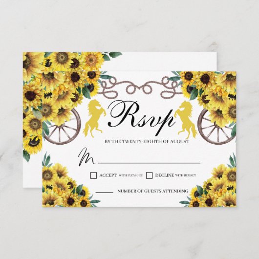 イエローサンフラワーズウェスタンキンセアニェラRSVPカード 出欠カード (正面/裏面)