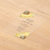 イエローサンフラワーズウォーターブライダルシャワー アクリル招待状 (レイダウン)