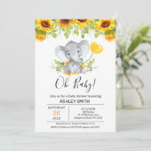 イエローサンフラワーズエレファントベビーシャワー招待状 招待状 (スタンド正面)