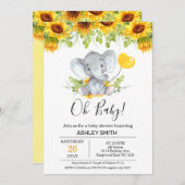 イエローサンフラワーズエレファントベビーシャワー招待状 招待状 (正面/裏面)