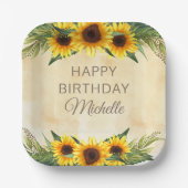 イエローサンフラワーズカントリー素朴ハッピーバースデー ペーパープレート (正面)