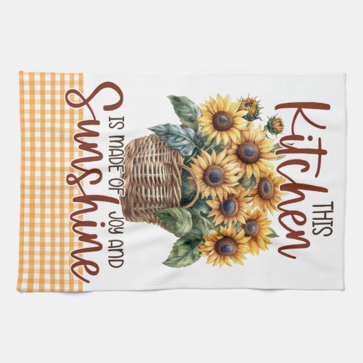 イエローサンフラワーズギンガムサンシャインジョイ キッチンタオル (横)