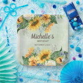 イエローサンフラワーズグリーンユーカリ誕生日 ペーパープレート (パーティー)