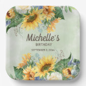 イエローサンフラワーズグリーンユーカリ誕生日 ペーパープレート (正面)