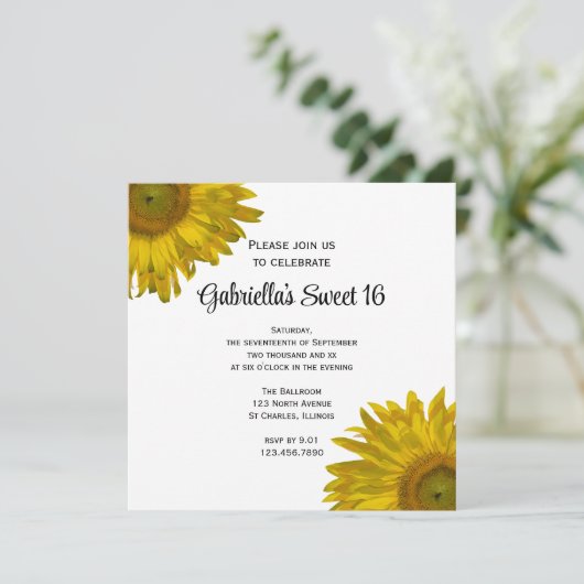 イエローサンフラワーズスウィート16誕生日パーティー 招待状 (スタンド正面)