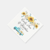 イエローサンフラワーズターコイズヴィンテージ結婚トラック スタンダードカクテルナプキン (角)