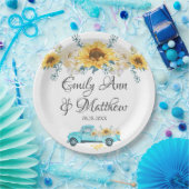 イエローサンフラワーズターコイズヴィンテージ結婚トラック ペーパープレート (パーティー)