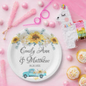 イエローサンフラワーズターコイズヴィンテージ結婚トラック ペーパープレート (パーティー)