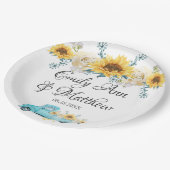 イエローサンフラワーズターコイズヴィンテージ結婚トラック ペーパープレート (アングル)