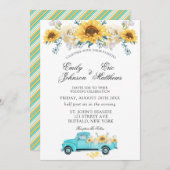 イエローサンフラワーズターコイズヴィンテージ結婚トラック 招待状 (正面/裏面)