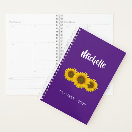 イエローサンフラワーズトレンディーパープルフローラ プランナー手帳 (ディスプレー)