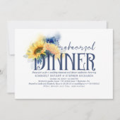 イエローサンフラワーズネイビーブルー秋リハーサルディナー 招待状 (正面)