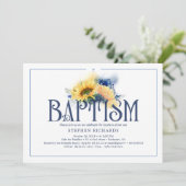 イエローサンフラワーズネービーブルー秋洗礼 招待状 (スタンド正面)