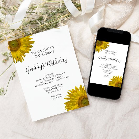 イエローサンフラワーズバースデーパーティー 招待状