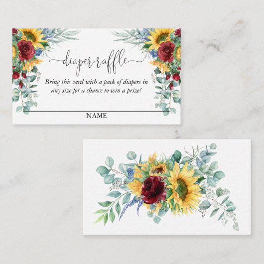 イエローサンフラワーズフローラおむつラッフルスクリプト文字 エンクロージャーカード (正面/裏面)