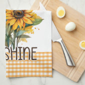 イエローサンフラワーズフローラギンガムハッピーサンシャイン キッチンタオル (四つ折り)