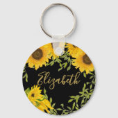 イエローサンフラワーズフローラ名前をカスタムするブラック キーホルダー (正面)