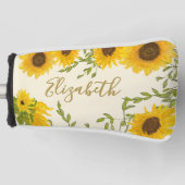 イエローサンフラワーズフローラ名前をカスタムするレディース ゴルフヘッドカバー (正面)