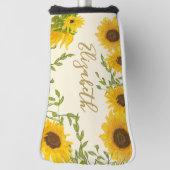 イエローサンフラワーズフローラ名前をカスタムするレディース ゴルフヘッドカバー (回転90)