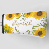 イエローサンフラワーズフローラ名前をカスタムするレディース ゴルフヘッドカバー (正面)