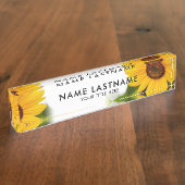 イエローサンフラワーズフローラ植物白タイトル デスクネームプレート (側面)