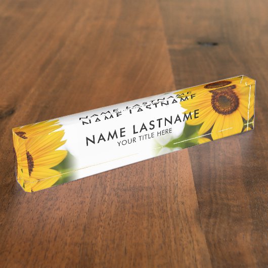 イエローサンフラワーズフローラ植物白タイトル デスクネームプレート (側面)