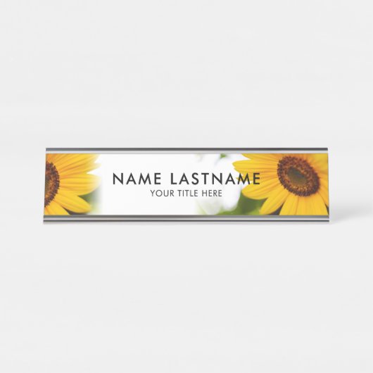イエローサンフラワーズフローラ植物白タイトル デスクネームプレート (正面)