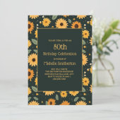 イエローサンフラワーズブラック80誕生日 招待状 (スタンド正面)