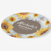 イエローサンフラワーズホワイトデイジーバーラップ誕生日 ペーパープレート (アングル)