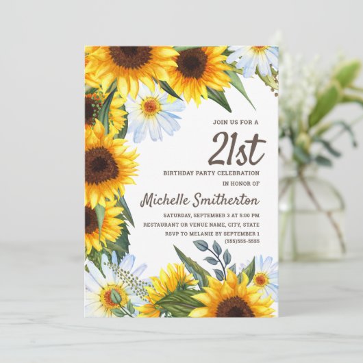 イエローサンフラワーズホワイトデイジー21歳の誕生日 招待状 (スタンド正面)