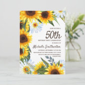 イエローサンフラワーズホワイトデイジー50誕生日 招待状 (スタンド正面)