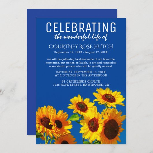 イエローサンフラワーズ&ブルースカイズお祝い・オブ・ライフ 招待状 (正面/裏面)