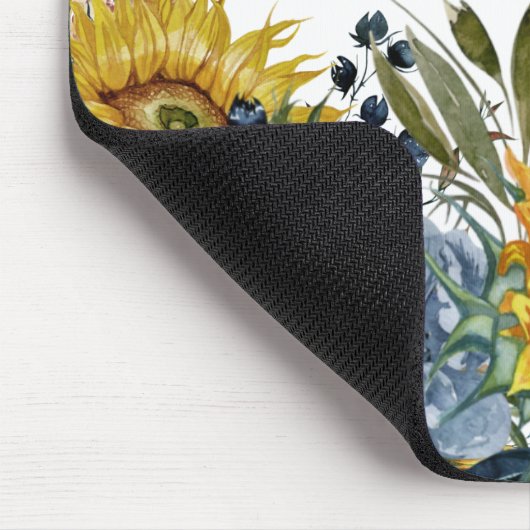 イエローサンフラワーネイビーブルーフローラ名 マウスパッド (コーナー)