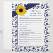イエローサンフラワーネイビーブルーブライダルシャワーゲーム (正面/裏面)