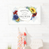 イエローサンフラワーネイビーブルーブルゴーニュブライダルシャワー 横断幕 (インサイチュ)