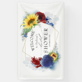 イエローサンフラワーネイビーブルーブルゴーニュブライダルシャワー 横断幕 (縦)