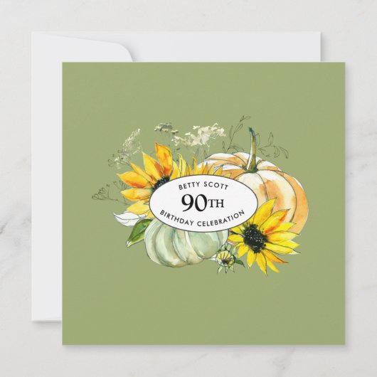 イエローサンフラワーパンプキン秋90誕生日 招待状 (裏面)