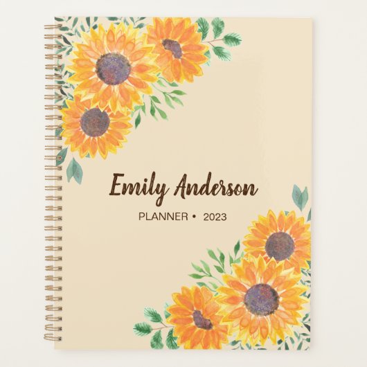 イエローサンフラワーパーソナライズされた2023プランナー プランナー手帳 (正面)