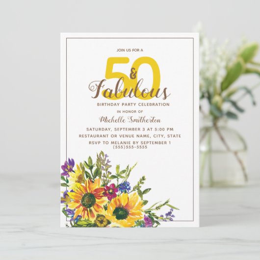 イエローサンフラワーパープルフローラ50素晴らしい 招待状 (スタンド正面)