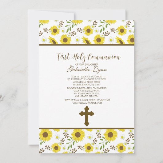イエローサンフラワーファーストホリーコミュニオン招待状 招待状 (正面)