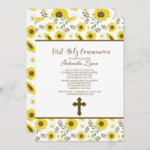 イエローサンフラワーファーストホリーコミュニオン招待状