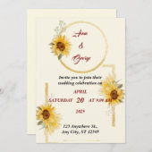 イエローサンフラワーフローラエレガントな結婚式 招待状 (正面/裏面)