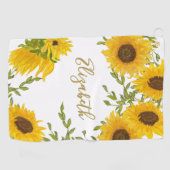 イエローサンフラワーフローラカスタムモノグラムレディース ゴルフタオル (横)