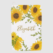 イエローサンフラワーフローラカスタムモノグラムレディース ゴルフタオル (正面)