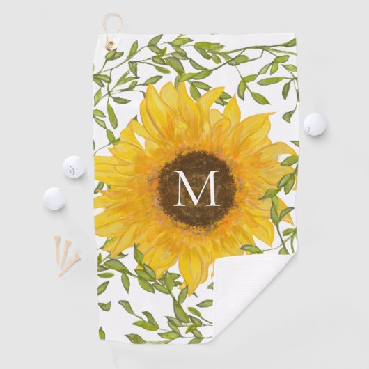 イエローサンフラワーフローラカスタムモノグラムレディース ゴルフタオル (インサイチュ)