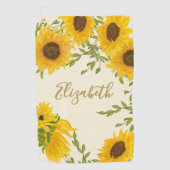 イエローサンフラワーフローラカスタムモノグラムレディース ゴルフタオル (正面)